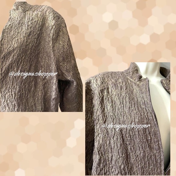 Chico’s Unique Textured Brown Golden Copper Shimmer Lightweight Jacket LG - Picture 10 of 10